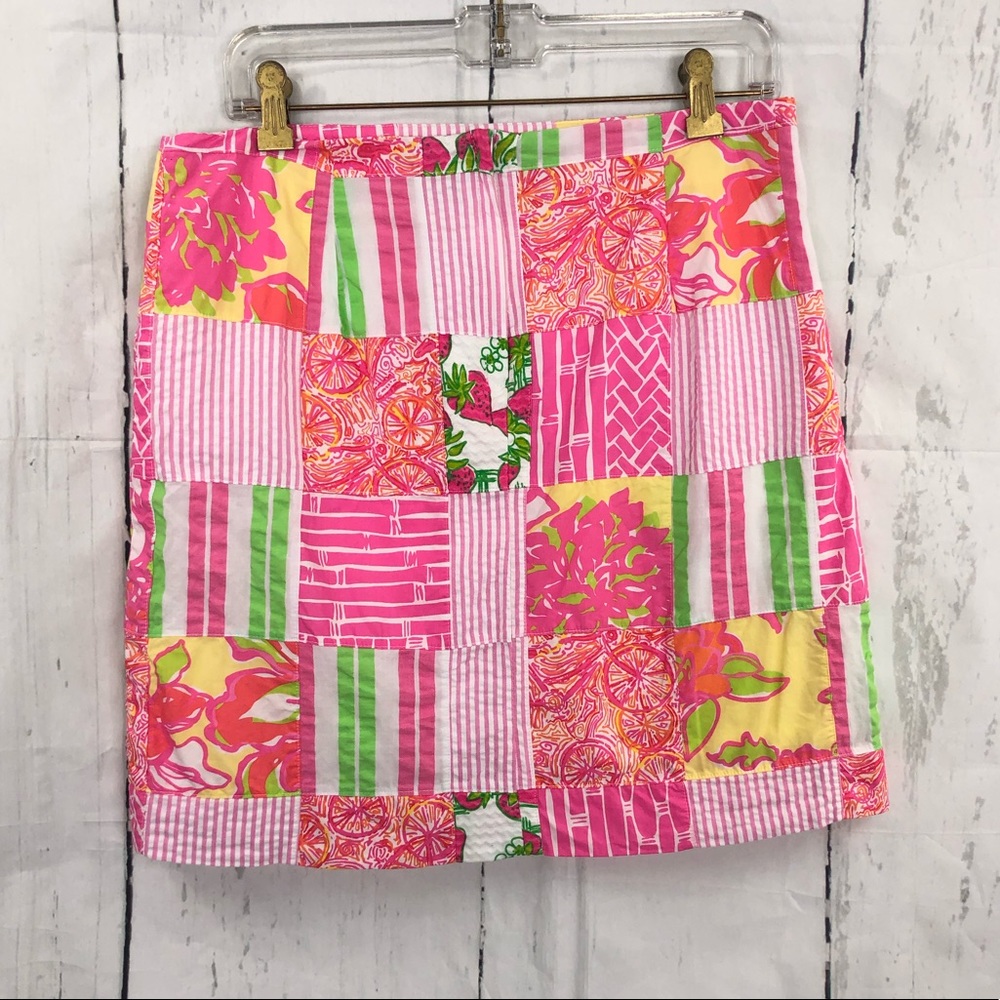Lilly Pulitzer Patchwork Buy Local Vibrant 100% Cotton Pattern Karlo Skirt